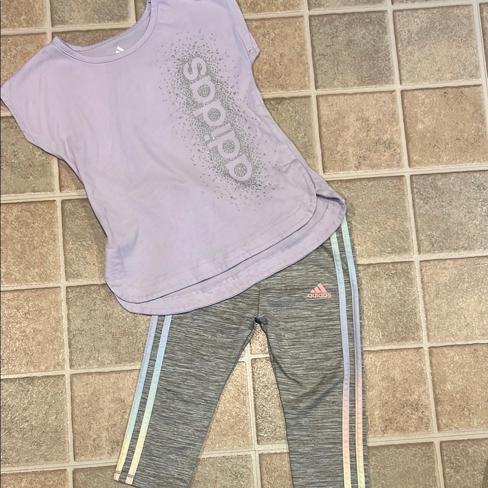 Adidas Kids Gray and Purple Capri outfit